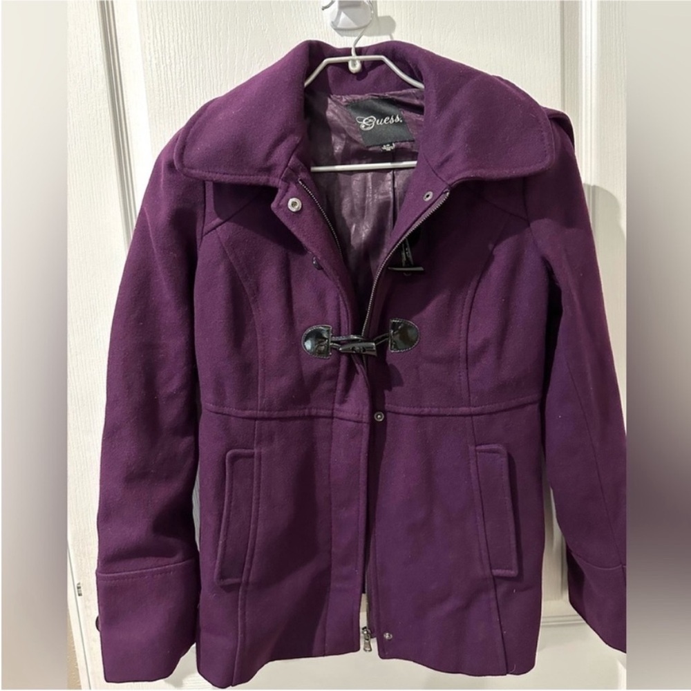 Guess Violet Purple Peacoat Toggle Wool Blend Coat Jacket with Hood Sz S